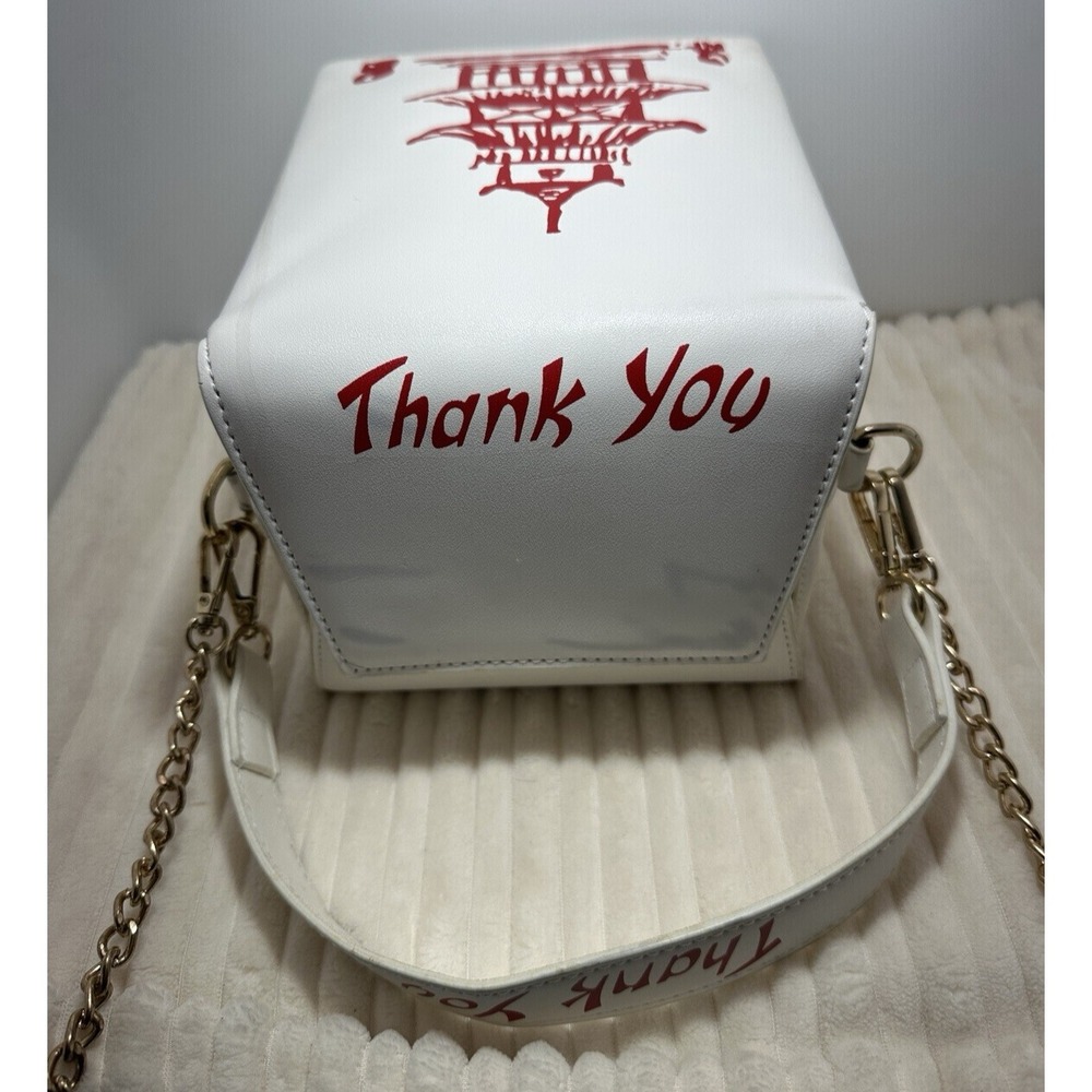 Chinese Takeout Box Vinyl Purse Handbag w/ chain Trendy Cool Pre-Owned